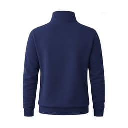 A navy Galaxy Hoodie with a high collar and ribbed cuffs. The back is smooth and features a branding logo.