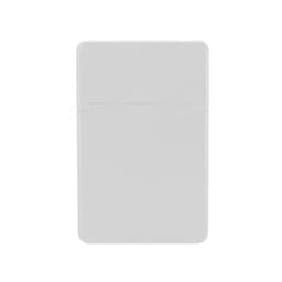 A grey phone wallet with a sleek design and a logo. It features a card slot and a snap closure.