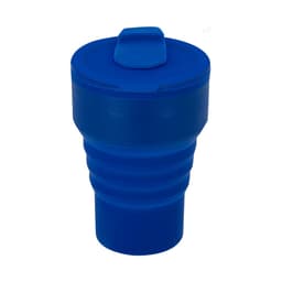 A drink bottle in blue with a flexible body and a secure lid, designed for easy folding and storage.