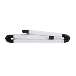 A folded portable sports gear item with black and white sections, featuring connectors at each end. It has a logo.