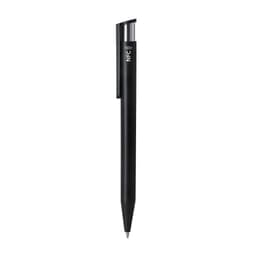 A black plastic pen with a sleek design and an NFC feature. It has a clip for easy attachment.