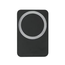 A black car phone holder with a circular magnetic attachment area and a smooth finish. It features a logo.
