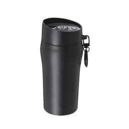 A drink bottle in matte black with a lid and a keychain attachment, featuring a sleek, insulated design.