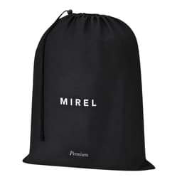 A black drawstring backpack with a white logo and branding, featuring a premium design.