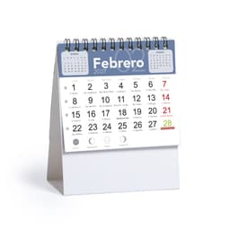 A desk calendar displaying the month of February 2027, featuring a stand and a spiral binding.