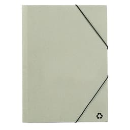A light green folder with an elastic closure and a recycling symbol, designed for office use.
