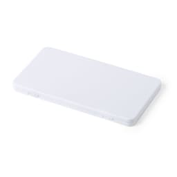 A plain white rectangular case with a hinged lid, featuring a smooth surface and clip closures.