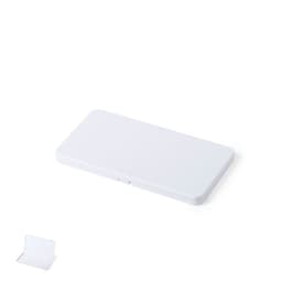 A white rectangular case with a hinge, featuring a clear stand on one side. The case has a smooth surface and rounded edges.