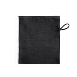 A black pouch with a loop handle and stitching detail, featuring a plain design and no visible branding.
