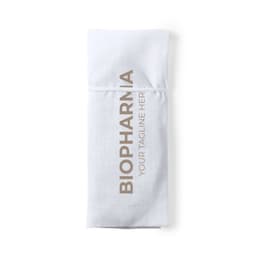 A white pouch with a branding logo and a sleek design, suitable for various small items.