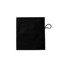 A black pouch with a loop handle, featuring a simple design and a blank surface, suitable for various uses.