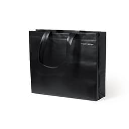A black bag with sturdy handles, featuring a logo, suitable for various uses.