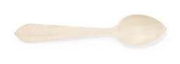 A wooden spoon in a light, natural finish, featuring an oval spoon head and a slender handle.