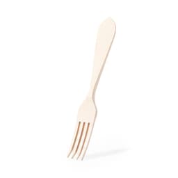 A wooden fork in a light, natural colour, featuring three prongs and a smooth handle.