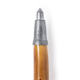 A wooden stick with a metallic tip, featuring a logo, designed for outdoor use.