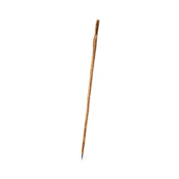 A wooden walking stick with a natural finish, featuring a tapered metal tip.