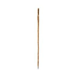 A wooden walking stick with a smooth finish and a pointed tip, featuring a natural, rustic design.
