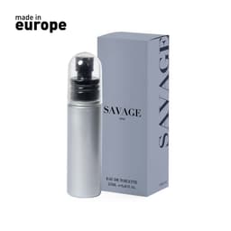 A silver bottle of Dauson Eau de Toilette for men with a clear cap, beside a blue box featuring branding.