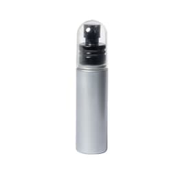 A grey bottle with a black spray nozzle and a transparent cap, designed for men's eau de toilette.