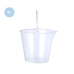 A transparent 6L measuring bucket with a pour spout and a metal handle. Features measurement lines on the side.