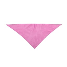 A pink triangular scarf made of a smooth material, featuring a simple design and no visible logos.