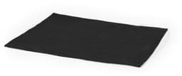 A black Irsan place mat featuring a simple rectangular shape and edged finish. It has a logo displayed.