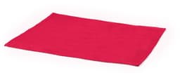 A vibrant red placemat with a rectangular shape, featuring a subtle texture and branding.