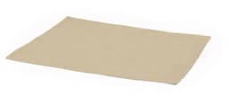 A beige placemat with a rectangle shape, featuring a simple design and a smooth texture.