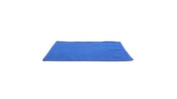 A blue placemat featuring a simple design. The item has a logo on one side.
