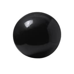 A black sports ball with a smooth, glossy surface, featuring a logo. Suitable for leisure and outdoor activities.