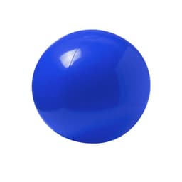 A round, glossy blue ball with a smooth surface. It features a logo.