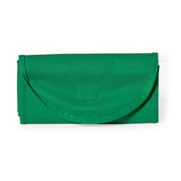 A green foldable bag with a flap closure, featuring a simple design and a logo on the surface.