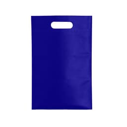 A blue promotional bag with a handle. The bag features a smooth surface and is lightweight.
