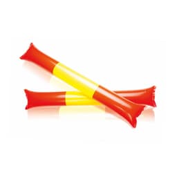 Two inflatable noise sticks in bright red and yellow, designed for events and celebrations. They feature a glossy finish.