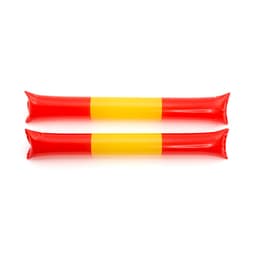 Two inflatable flags in red and yellow, featuring a solid colour band in the centre.