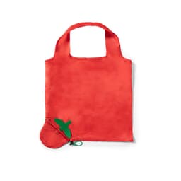 A red foldable bag with two handles and a compact pouch for storage. It features a small logo.