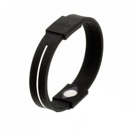 A black energy bracelet featuring a sleek design and a logo, suitable for exhibitions and events.