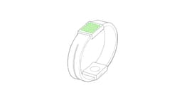 A green silicone wristband with a square section for design or branding. Features a smooth, flexible structure.