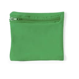 A green zippered pouch with a simple design, featuring a single zip closure at the top.