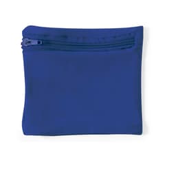 A blue zippered pouch with a smooth texture, ideal for organising small items. It features a minimalist design.
