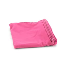 A pink pouch with a zipper, featuring a smooth fabric texture.