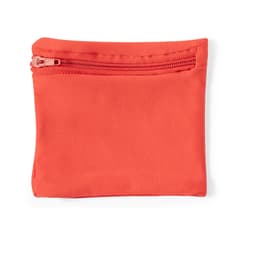 A compact orange pouch with a zippered closure, suitable for holding small items or accessories.