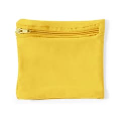 A yellow zippered pouch with a smooth fabric texture, featuring a single zip closure at the top.
