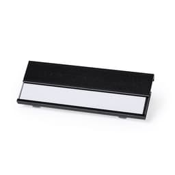 A black name badge holder with a white insert for custom labels. Features a sleek, minimalist design.