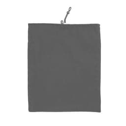 A grey tablet case featuring a drawstring closure and a smooth fabric finish. The case has a simple design and includes a logo.