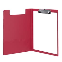 A red Clasor Folder with a clipboard and a pocket on the left side for documents.