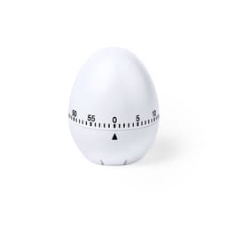 A white egg-shaped timer with a graduated scale up to 60 minutes and a black arrow indicator at the base.