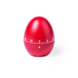A red egg-shaped kitchen timer with a white count-up scale from 0 to 60 minutes.
