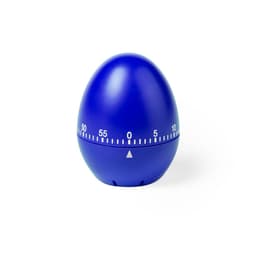 A blue egg-shaped timer with a white numerical scale ranging from 0 to 60 minutes.