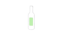 A green outlined wine bottle with a blank label, featuring a standard bottle shape and neck.
